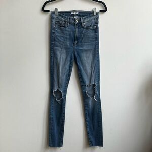 Good American Women's Skinny Distress Denim Jeans Dark Wash Blue Size 25